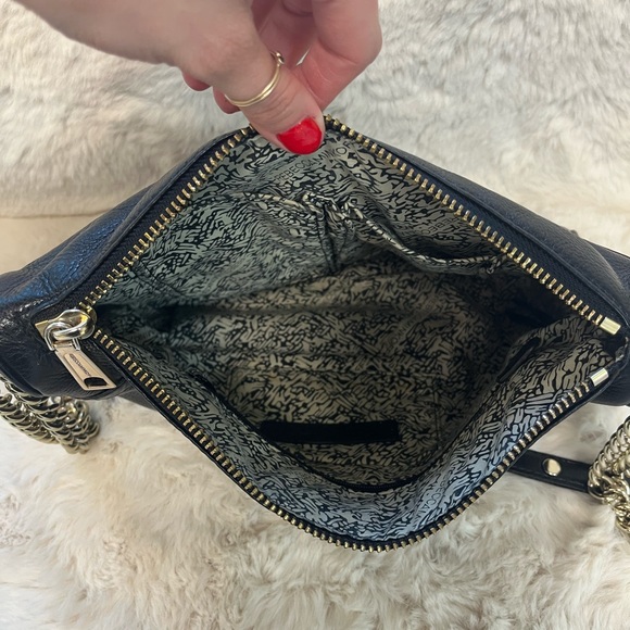 Rebecca Minkoff Mac Clutch Large Leather Crossbody Shoulder Bag Black Gold - Picture 5 of 6